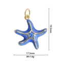 Detail view of blue starfish pendant with gold edging and size markings 19.5x17.5mm - DZ-3013 Blue Starfish (Enamel)