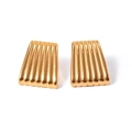 Detail showing the striped texture of 18k gold-plated trapezoid earrings with metallic sheen - Ribbed Trapezoid Style (JDE2401012) / Gold