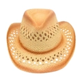 Breathable straw cowboy hat in light brown with decorative hollow diamond weave - One Size / Light Khaki (Hollow Style)