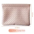 Rose pink large woven PU leather makeup bag with 17.5cm x 13.5cm size and auto-close top - Lipstick Bag Large / Rose Pink