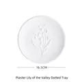 White plaster lily of the valley relief tray with dotted edge decor, 16.5cm diameter - Gypsum Lily of the Valley Dot Tray