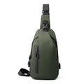 Army green waterproof crossbody chest bag for men with adjustable strap and front zipper - Green