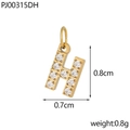 Macro detail of a golden letter H pendant with micro-paved zircons and precise dimensions - Letter H / Gold