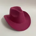 Classic wide brim felt cowboy hat in hot pink color with reinforced stitching detail - Rose Red