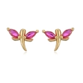 Elegant dragonfly stud earrings with gold metal and pink marquise-cut stones - Gold Rose Red Zircon Dragonfly