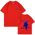 T-shirt en coton rouge avec imprimé baleine au dos et logo sur la poitrine en coupe large - S / Hauts / Rouge