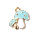 Light blue and white mushroom charm with gold metal edges for DIY jewelry making - Blue Gold Plated