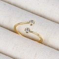 Adjustable 18K gold-plated open ring with two brilliant-cut cubic zirconia stones - Double Round White Zircon Gold Style (Style 15 Gold)