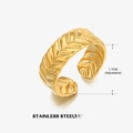 Adjustable golden feather ring in stainless steel with 1.7cm diameter open band - Wheat Style (ZN143G)