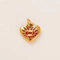 Detail of 18K gold plated heart pendant with red enamel eye inlay and top jump ring - Gold True Love Enamel Pendant