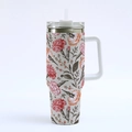 40oz stainless steel insulated travel tumbler with floral carnation pattern and straw - 40oz / Pink Carnation-2