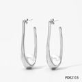 Minimalist silver U-shaped stainless steel earrings with white pearl detail - Silver (PDE2115)