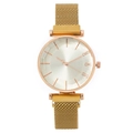 Reloj elegante de oro rosa para mujer con esfera minimalista y correa de malla metálica - Dorado