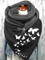 Black and grey thermal scarf featuring white butterfly prints and a metal clip closure - 1-Black White Butterfly
