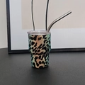 3oz stainless steel mini tumbler with turquoise leopard print, lid and metal straw - Leopard Black