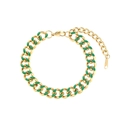 Detail of 18K gold plated Cuban link chain with green enamel drips and lobster clasp - Thick Cuban Link Enamel Bracelet - Green