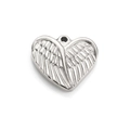 Macro detail of heart-shaped angel wing pendant with intricate feather texture engraving - Steel Shiny Angel Wing Heart 16x18.5mm