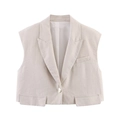 Ensemble gilet sans manches en lin et pantalon large couleur gris avoine sur fond blanc - Hauts