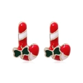 Christmas candy cane stud earrings with red and white stripes and green bow details - Candy Cane 4