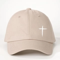 Berretto da baseball regolabile in cotone beige con croce bianca e protezione solare - Taglia unica / Cachi Chiaro
