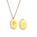 Gold oval necklace with floral design and May Lily engraving on a white background - May (Lily of the Valley)