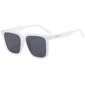 Oversized white marble pattern sunglasses with black lenses and gold metal temples - White Frame Gray Lens