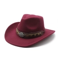 Detail of burgundy wool western cowboy hat with studded leather band and star buckle - M(56-58cm) / Burgundy