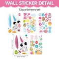 Set of 5 Easter wall decals featuring 73 pieces of bunnies, colorful eggs and flowers - Easter Bunny Egg Style / 20x30cm