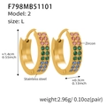 Spécifications de taille pour boucles d'oreilles en acier doré avec zircons multicolores - Boucles d'oreilles en zircone multicolore - Grand
