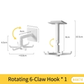 White 360-degree rotating 6-claw kitchen hook with self-adhesive wall mount design - [Economy] 1pc 6-Claw Rotating Hook