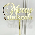 Gold acrylic Merry Christmas cake topper with a glossy mirror finish for festive decor - Mirror Gold Merry Christmas