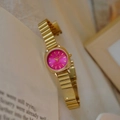 Orologio al quarzo da donna vintage dorato con quadrante rosso rosa e cinturino a maglie - Cassa Dorata Quadrante Rosa