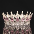 Corona da sposa argentata con gemme rosa a goccia e strass trasparenti brillanti - Base Argento Strass Rosa
