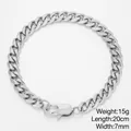 Silver stainless steel Cuban link bracelet for men with lobster clasp 7mm width 20cm length - 20cm*7mm / Steel Color Bracelet (KB167715-Z)
