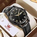 Orologio business OLEVS da uomo con quadrante nero, numeri romani e cinturino in pelle - Pelle Nera Cassa Nera Quadrante Nero