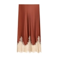 Gonna midi in raso color rame con bordo in pizzo crema su sfondo bianco minimalista - XS / Patchwork Rame Pizzo Bianco Sporco