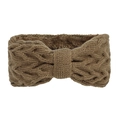 Detailed view of winter cable knit headband with warm thick fleece lining in dark brown - Khaki