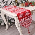 Christmas knitted table runner featuring red and white snowflakes with tassel accents - Type C-Red White Snowflake Geometric