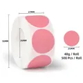 Pink 25mm round color-coded paper stickers, 500 adhesive labels per roll for marking - 25mm 500 Pcs/Roll / Pink