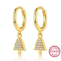925 sterling silver gold plated Christmas tree earrings with sparkling zircon stones - 925 Silver / Gold