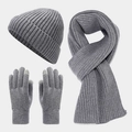 Winter 3-piece knit set with warm hat, scarf and touchscreen gloves in neutral grey - Dark Gray
