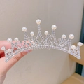 Silver princess crown headband with sparkling crystals and white pearls for girls - Silver Multi-Tooth Pearl
