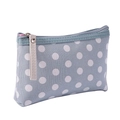 Waterproof canvas makeup bag featuring grey fabric with white polka dots and zipper - Dot / Light Blue