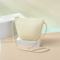 Detailed straw weave texture of the beige woven crossbody bag on minimalist geometric props - Small / Flat Bag (Zipper) / White