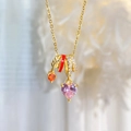 Macro di collana placcata oro con gemma a cuore rosa e ciondoli a cuore arancione eleganti - Oro-Collana Spiga di Grano Strass Cuore