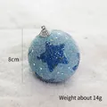 Light blue 8cm Christmas ball ornament with dark blue star sequins and silver cap - 8cm / Blue Pentagram Ball
