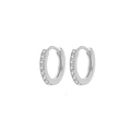 Silver geometric hoop earrings with sparkling zircon stones in 18k white gold plating - Silver