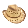 Hollowed out western cowboy straw hat with vintage brown ombre edges for summer - One Size / Dark Khaki (Hollow Gradient)