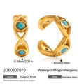 Gold stainless steel ear cuff with turquoise stones including precise size measurements - Geometric Turquoise Ear Cuff (JDE0307070)