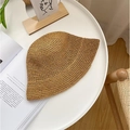 Cappello di paglia intrecciato a mano con fiocco in pizzo beige per il sole estivo - M / Cappellino a Secchiello Punto Piatto-Khaki
